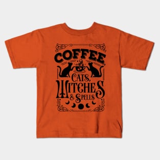 Coffee cats witches Kids T-Shirt